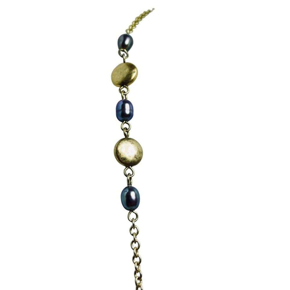 Lia Sophia Matt Gold Tone Coin Bead & Pearl Necklace (5829) - Picture 2 of 9